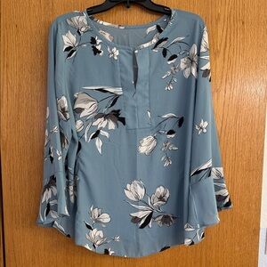 LOFT Floral Print Blouse in Blue and White